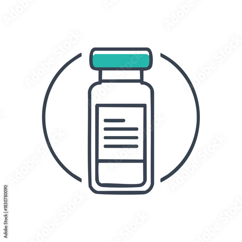 Outline icon of a vaccine vial with cap, modern medical theme, pixel perfect 64x64