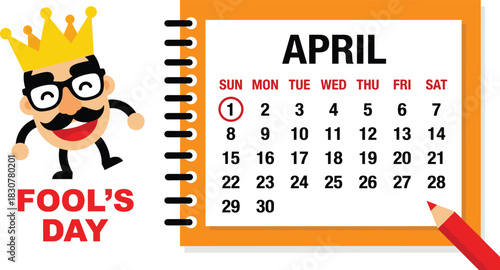 April Fool's Day cartoon, funny calendar illustration, prank celebration, humor character, festive joke icon, colorful holiday design, playful concept
