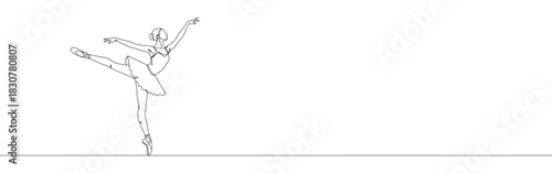 Continuous one line drawing of a graceful ballerina in an elegant pose. Concept of dance and performance