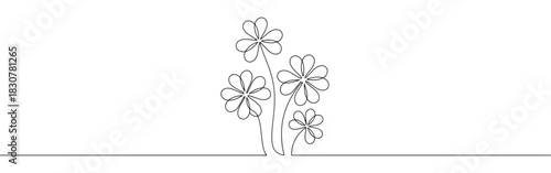 A continuous one-line drawing of a group of clovers, symbolizing luck, nature, and Irish culture