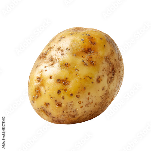 Single, yellow potato with brown spots