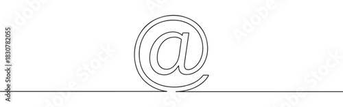 A continuous one-line drawing of an at symbol, representing email, communication, and internet