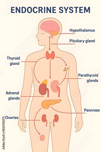 Vector endocrine system hormone pathway infographic 