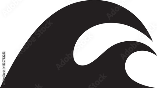 Stylized Black Wave Icon on White Background water ocean
