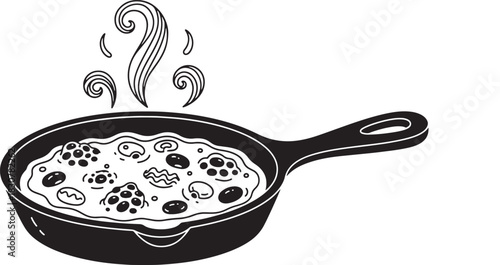Delicious hot pizza in skillet cartoon vector graphic illustration
