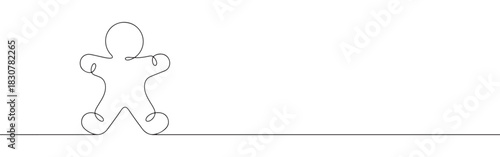 A continuous one-line drawing of a gingerbread man, symbolizing holiday treats and Christmas