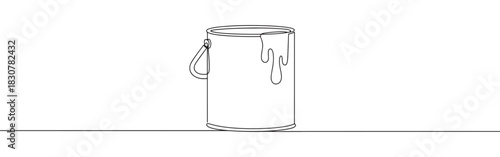 A continuous one-line drawing of a paint bucket, representing painting, home improvement, and creativity