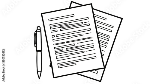 Pen and Stacked Documents Silhouette isolated on a transparent background