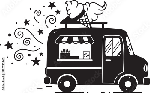 Fun ice cream truck vector illustration for summer time treat sales
