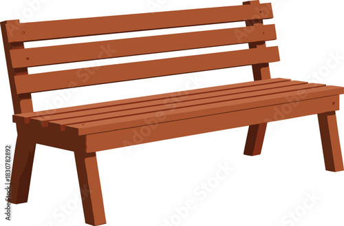 Simple Wooden Park Bench Vector Illustration, Featuring Slatted Seat and Backrest, Representing Outdoor Furniture, Relaxation, and Public Garden Seating.