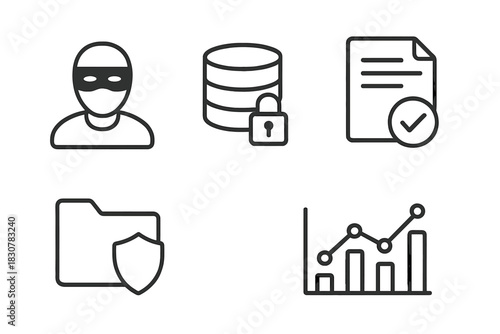 Security, data protection, hacking, and business analysis symbols for digital projects