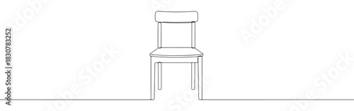 A continuous one-line drawing of a wooden chair, capturing its simple yet elegant form against a clean white background