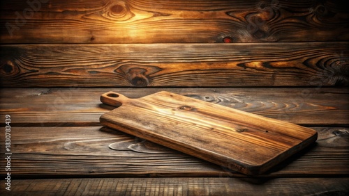 Wallpaper Mural Rustic Wooden Cutting Board on Dark Wooden Surface, Ideal for Culinary or Rustic Themed Designs Torontodigital.ca