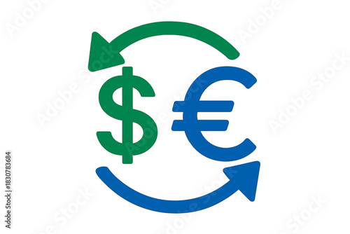 Global financial market concept showing dollar and euro symbols with exchange arrows