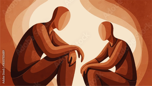 Abstract Communication Illustration Two Figures Talking, Listening, Empathy, Support, Mental Health Discussion
