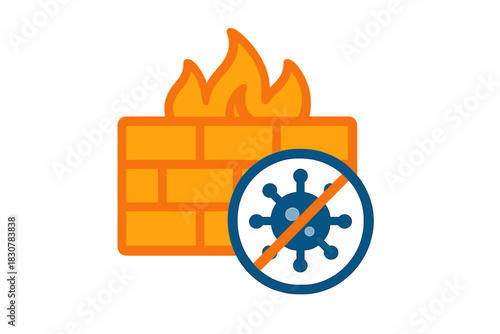 Cybersecurity firewall protection blocking digital virus and malware threats
