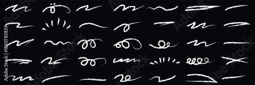 Colorful marker and brush stroke set, hand drawn underline and squiggle lines, artistic doodle elements for creative graphic design