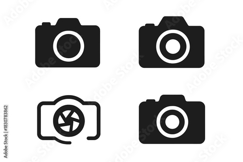 Black silhouettes of photo cameras used as modern interface icons and graphic elements