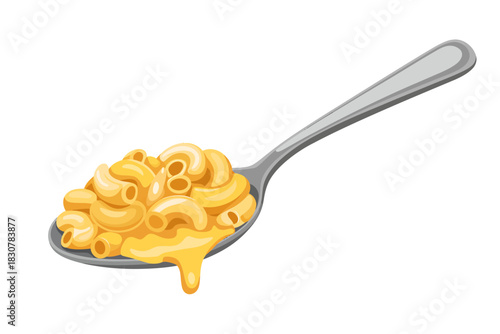 Spoonful of creamy macaroni and cheese isolated on a black background