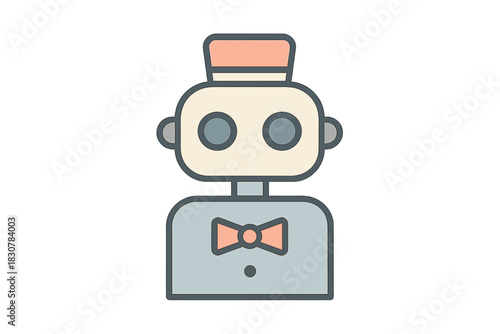 Friendly artificial intelligence service robot wearing a formal uniform and a classic bellhop hat