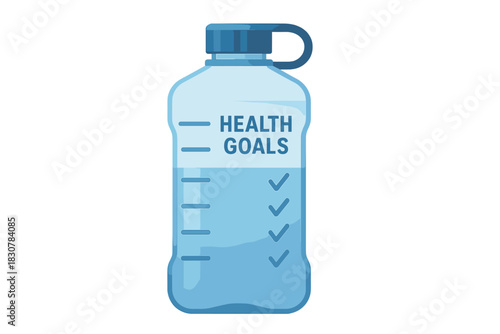 Reusable water bottle with health goals tracking and hydration progress markers