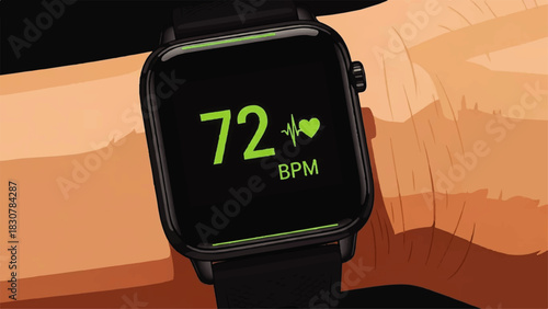 Smartwatch Displaying Heart Rate Monitor Digital Health  Fitness Tracking, Wearable Technology Illustration