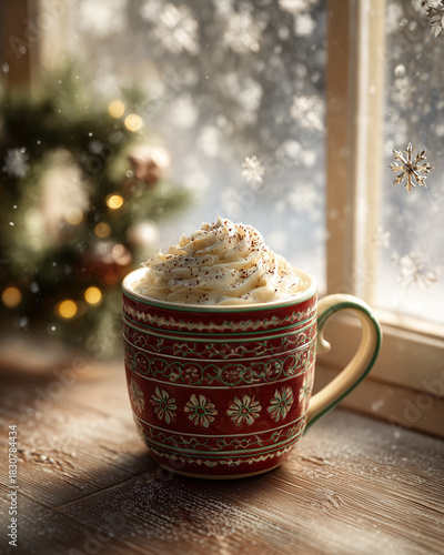 festive eggnog with christmas decorations