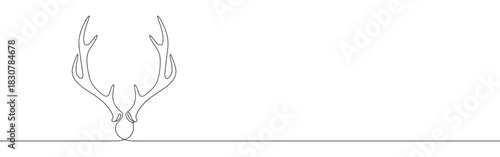 Continuous one thin smooth line simple minimalistic drawing of deer antlers on a white background