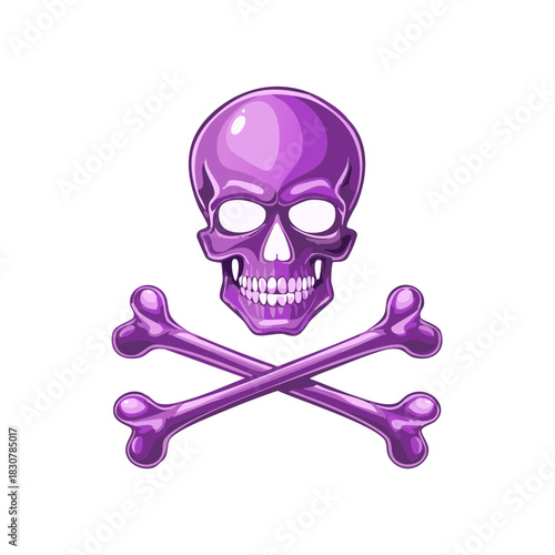 Vibrant Purple Skull and Crossbones Symbol Vector Illustration for Danger or Halloween