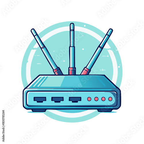 Modern wireless internet router illustration featuring three antennas and digital network connectivity