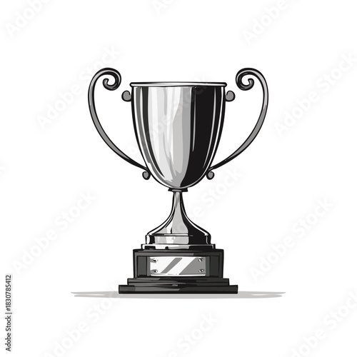 Shiny Silver Trophy with Elegant Handles on a Podium Base