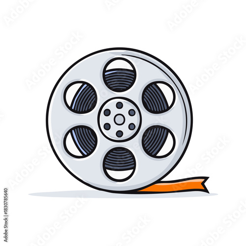 Vintage Film Reel with Orange Ribbon and Gray Tones