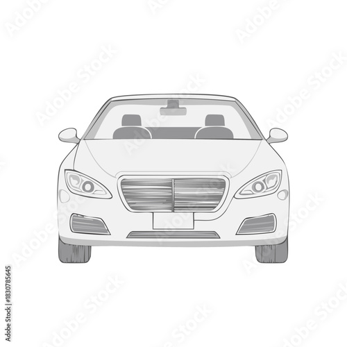 Front View Illustration of a Modern Sedan Car with Detailed Grille and Headlights