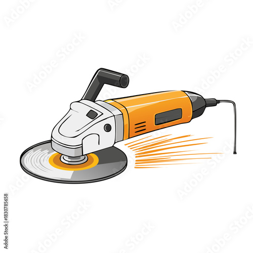 Illustration of a power angle grinder with sparks isolated on white