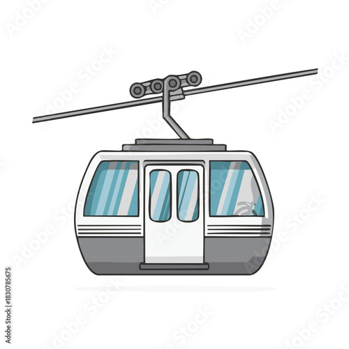 Modern Gondola lift cabin moving on cable wire, isolated vector illustration
