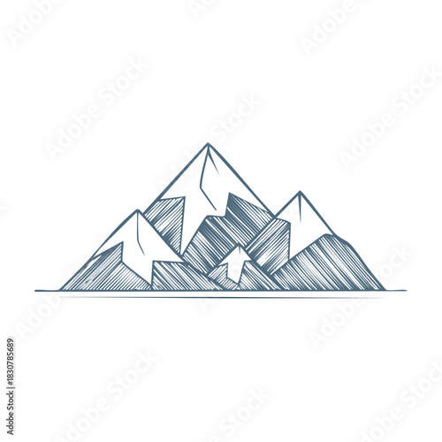 Mountain peaks snowy landscape stylized design with hand drawn lines vector