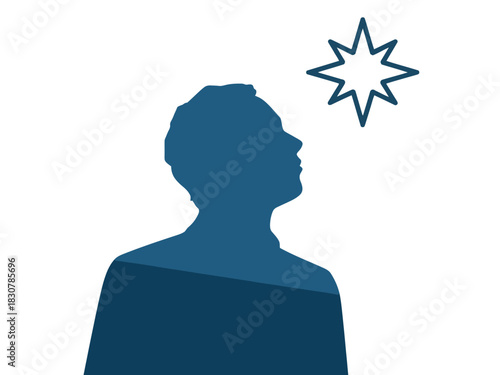 A silhouette of a person looking up at a guiding star, representing aspiration and direction.