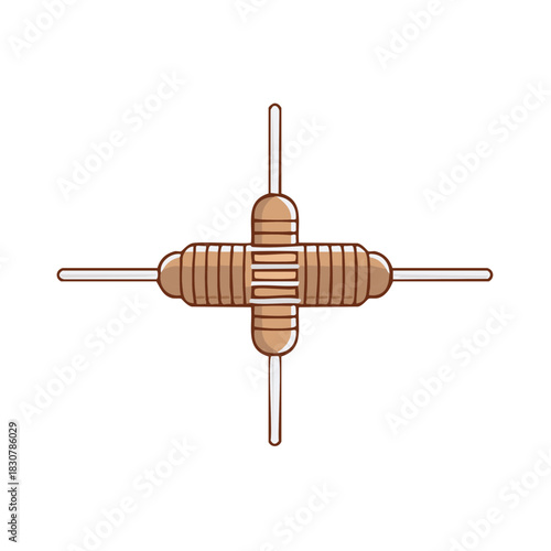 Brown resistor component with cross arms and colorful bands illustration