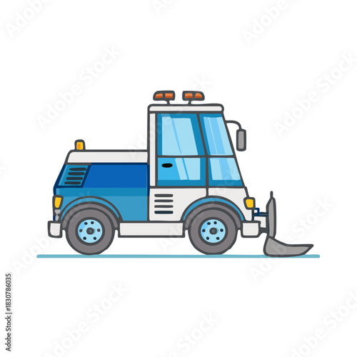 Cute blue and white cartoon snowplow truck vector illustration