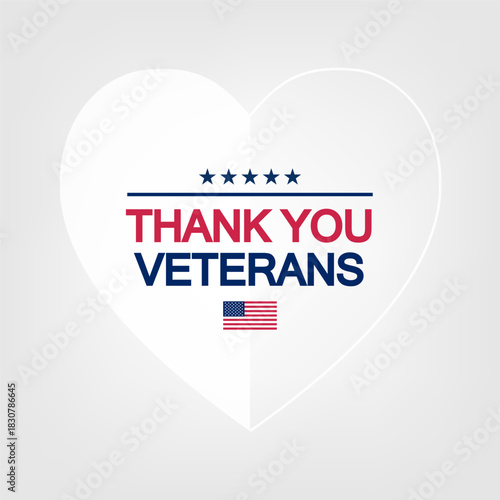 Patriotic Thank You Veterans design featuring bold red and blue text, stars, and a small American flag inside a white heart shape, ideal for November 11 holiday posters, cards, and invitations.