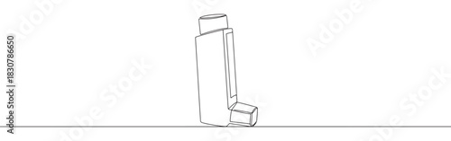 Continuous one thin smooth line simple minimalistic drawing of an asthma inhaler on a white background