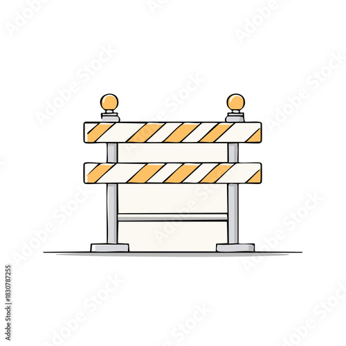 Illustrated road construction barrier with warning lights signifying caution and temporary blockage ahead