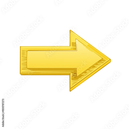 Bright yellow golden arrow pointing right with a cartoonish dimensional hand-drawn design
