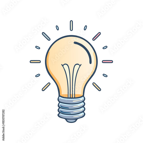 Cartoon Light Bulb Idea with Rays Shining Lightbulb Symbol Graphic Concept