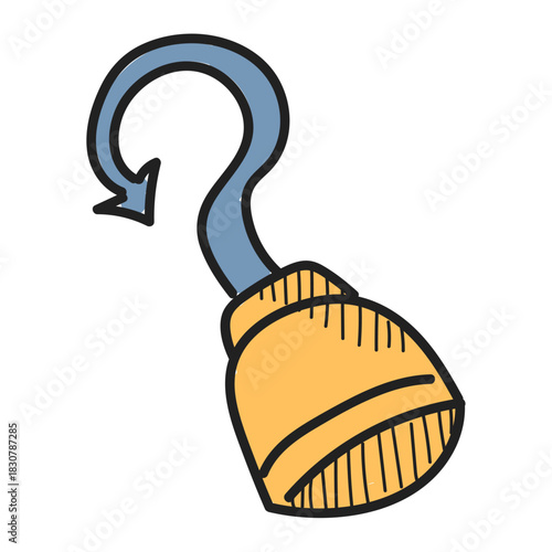 Pirate hook doodle icon vector isolated. Hand-drawn illustration of a sharp weapon. Arm prosthesis, design element for pirate costume.