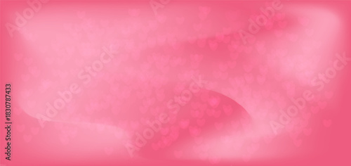 Cute girly blurred pink sequins in the shape of hearts bokeh on a pink gradient background. BG for Valentine's Day. Vector illustration in a romantic style with a gradient mesh and overlay effect.