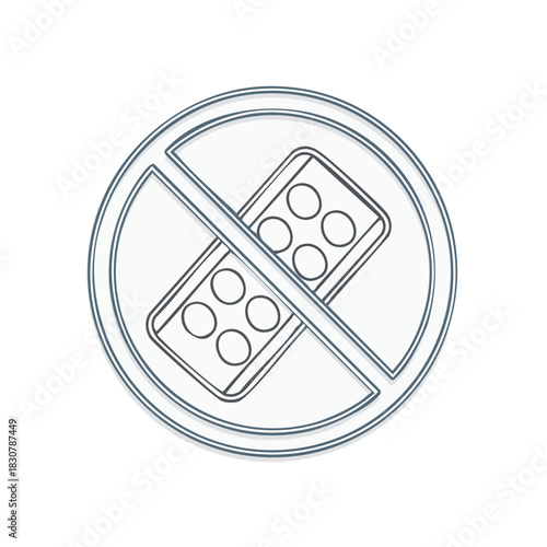 Medical pills in a blister pack crossed out with a red sign, no medication concept