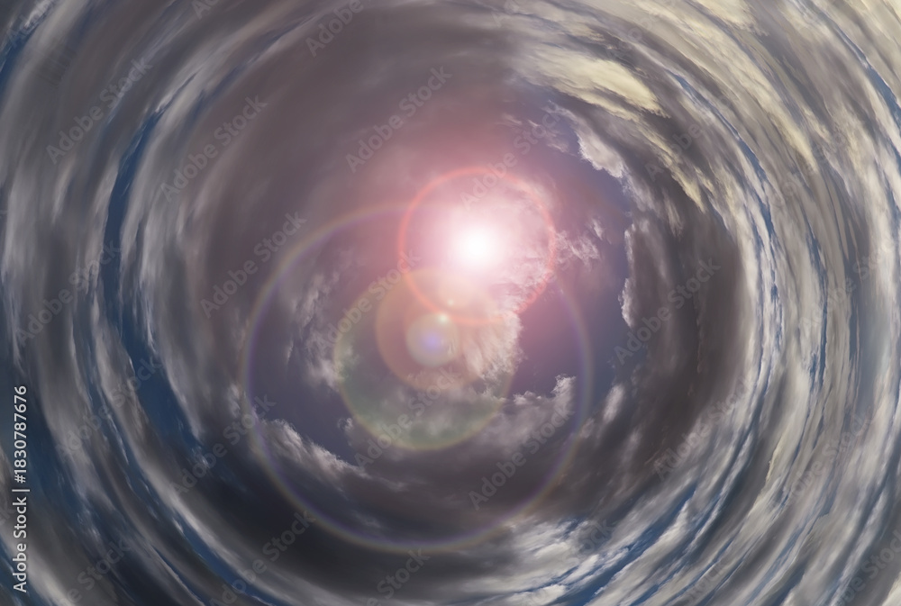 Fototapeta premium Tunnel from clouds background texture watercolor fairy-tale design unusual colorful