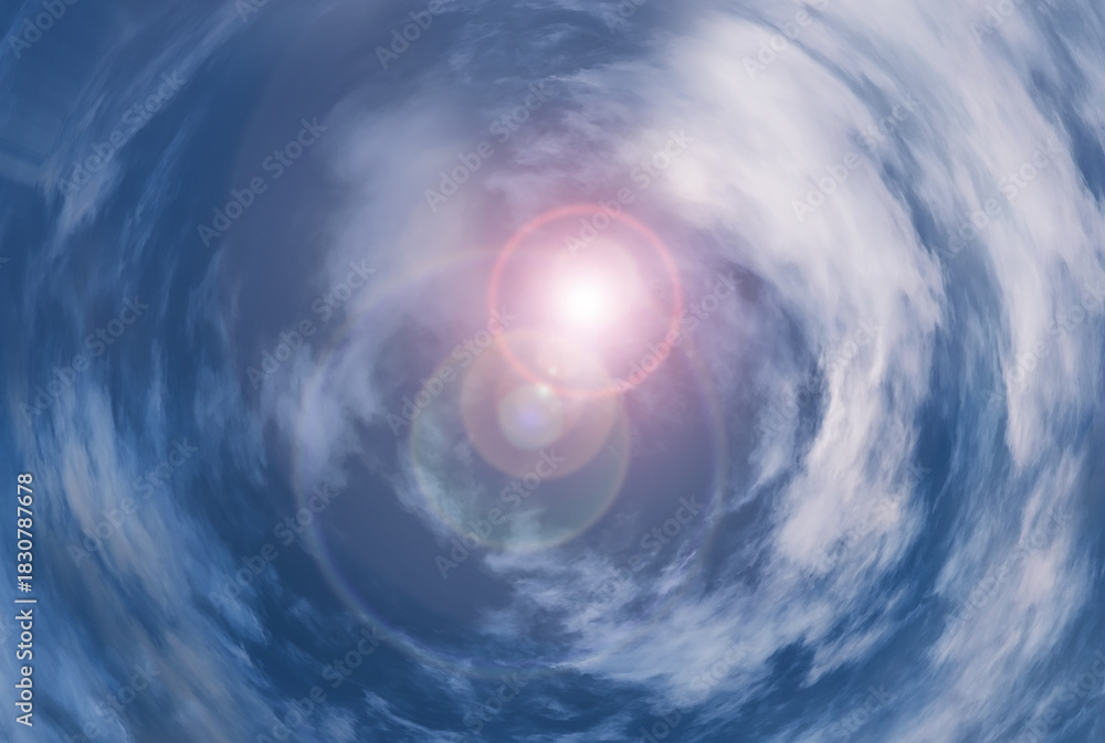 Fototapeta premium Tunnel from clouds background texture watercolor fairy-tale design unusual colorful