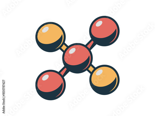 A stylized illustration of a central atom bonded to four surrounding atoms in a molecular structure